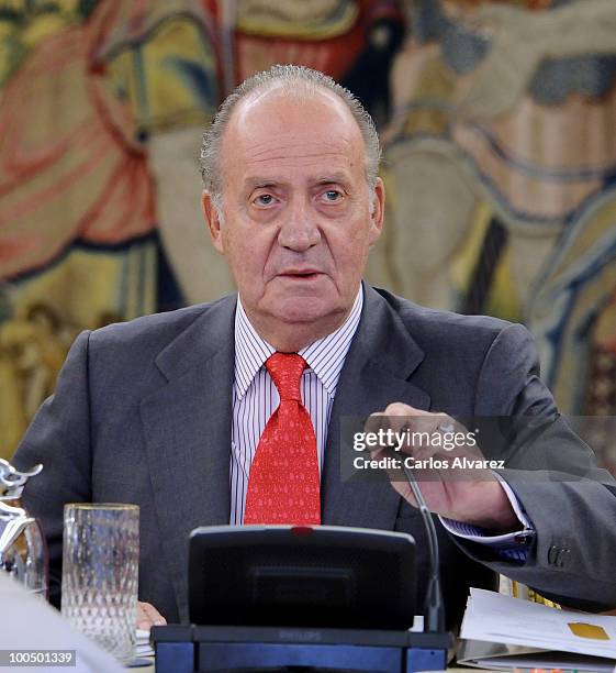 King Juan Carlos of Spain attends an audience with COTEC Foundation at the Zarzuela Palace on May 25, 2010 in Madrid, Spain.