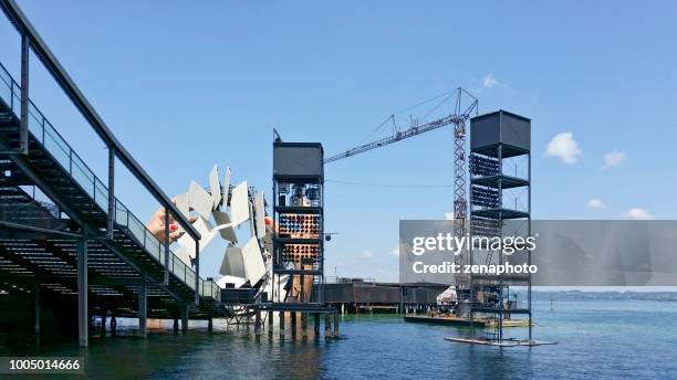 the floating stage of the bregenzer festspiele - bregenz stock pictures, royalty-free photos & images