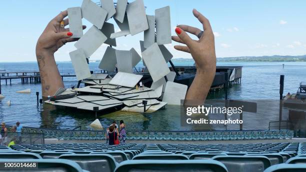 looking at the floating stage of carmen, the opera - bregenz stock pictures, royalty-free photos & images