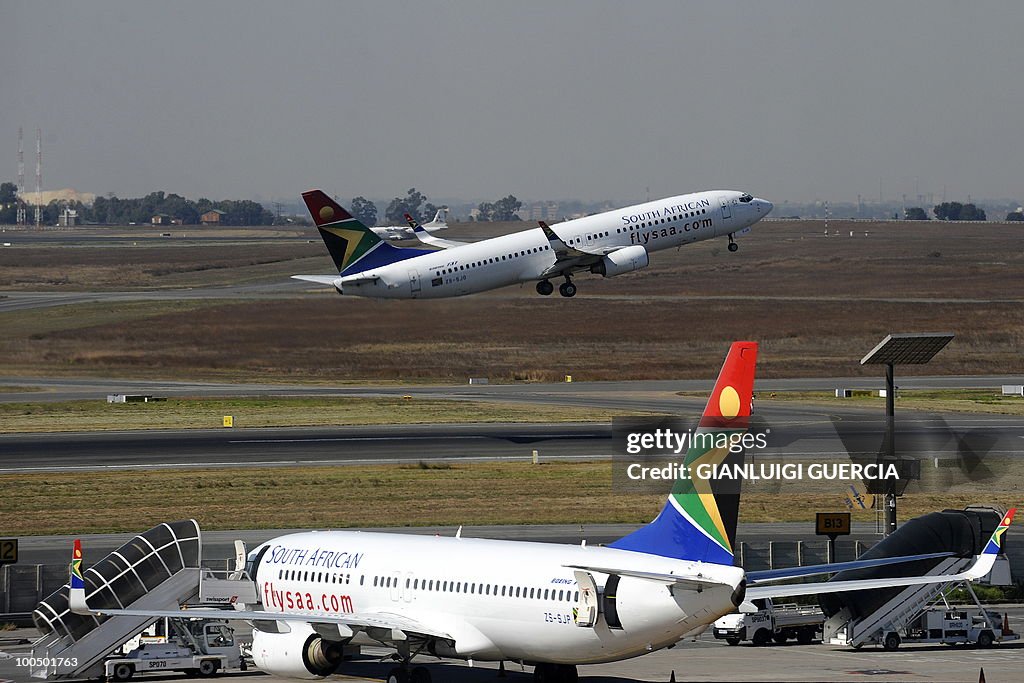 A South African airways flight takes off