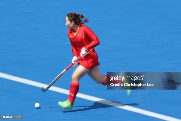 Meng Liu of China in action during the Pool A game between China and Italy of the FIH Womens Hockey World Cup at Lee Valley Hockey and Tennis Centre...