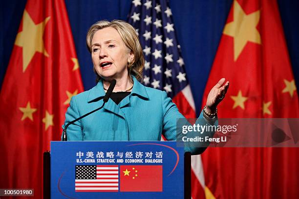 Secretary of State Hillary Clinton attends a U.S. Delegation Press Conference following the China-U.S. Strategic and Economic Dialogue on May 25,...