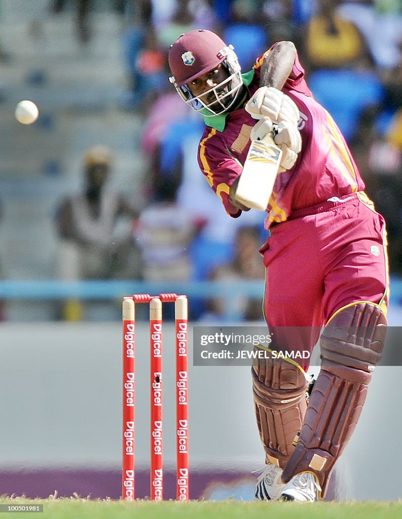 West Indies cricketer Dale Richards hits