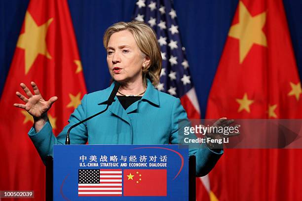 Secretary of State Hillary Clinton attends a U.S. Delegation Press Conference following the China-U.S. Strategic and Economic Dialogue on May 25,...
