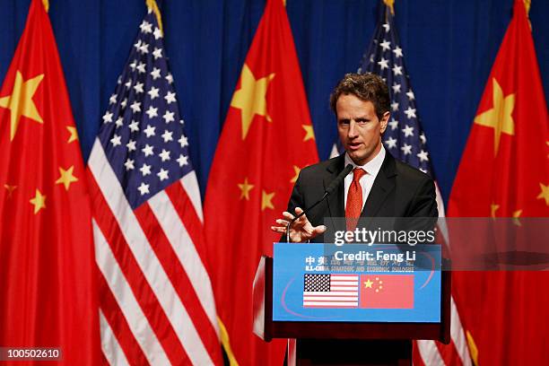 Treasury Secretary Timothy Geithner attends U.S. Delegation Press Conference following the China-U.S. Strategic and Economic Dialogue on May 25, 2010...