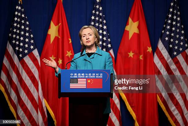 Secretary of State Hillary Clinton attends U.S. Delegation Press Conference following the China-U.S. Strategic and Economic Dialogue on May 25, 2010...