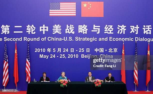 Treasury Secretary Timothy Geithner, U.S. Secretary of State Hillary Clinton, China's Vice Premier Wang Qishan and China's State Councilor Dai Binguo...