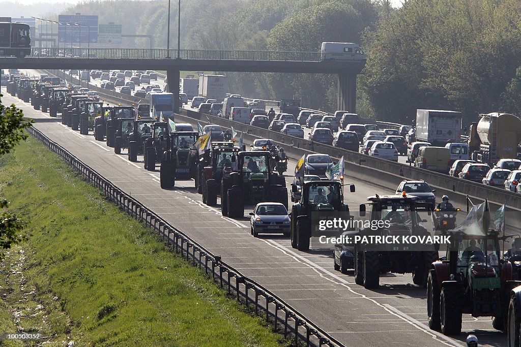 French farmers drive their tractors on a