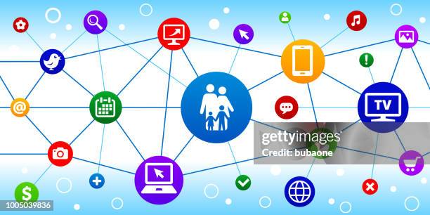 family internet communication technology triangular node pattern background - parent child computer stock illustrations