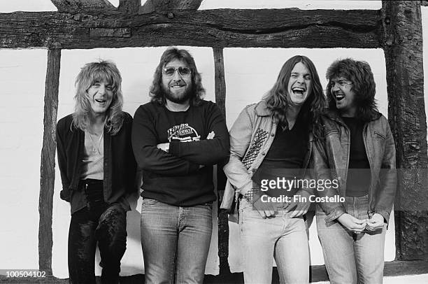 Ozzy Osbourne records his 'Blizzard of Ozz' album at Ridge Farm Studio, 1980. From left to right, guitarist Randy Rhoads, drummer Lee Kerslake, Ozzy...