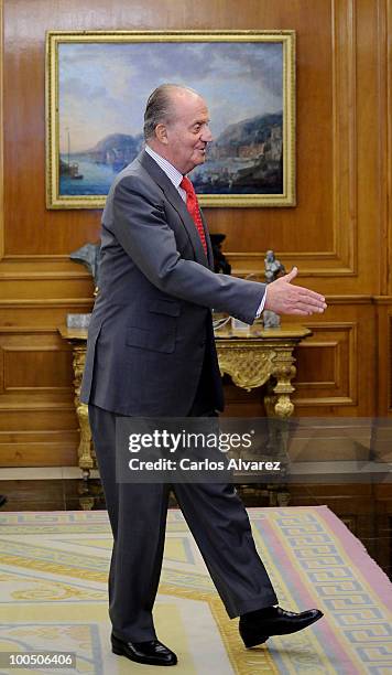 King Juan Carlos of Spain attends an audience with COTEC Foundation at the Zarzuela Palace on May 25, 2010 in Madrid, Spain.