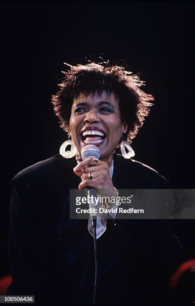 American singer Dee Dee Bridgewater performs on stage in 1991.