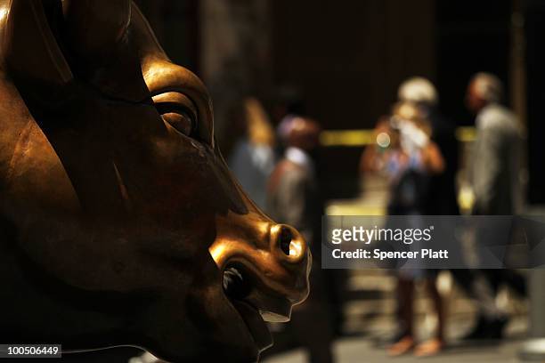 The Wall Street bull, a bronze bull statue that symbolizes a 'bull market' is viewed on May 25, 2010 in New York City. The Dow Jones industrial...