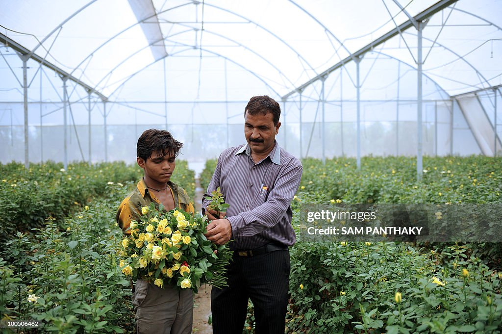 Indian farmer Mahendrabhai Patel (R) sup