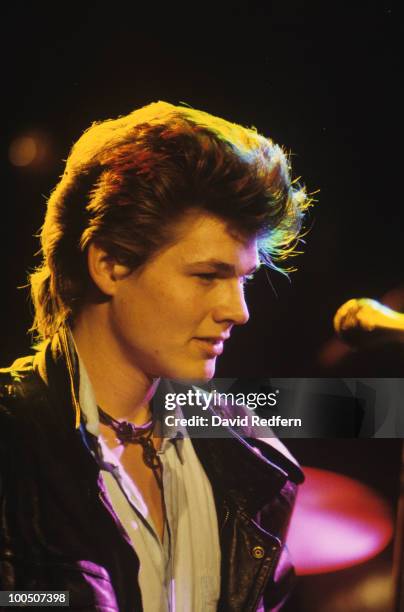 Morten Harket of Norwegian group A-ha performs on stage at the Montreux Rock Festival held in Montreux, Switzerland in May 1986.