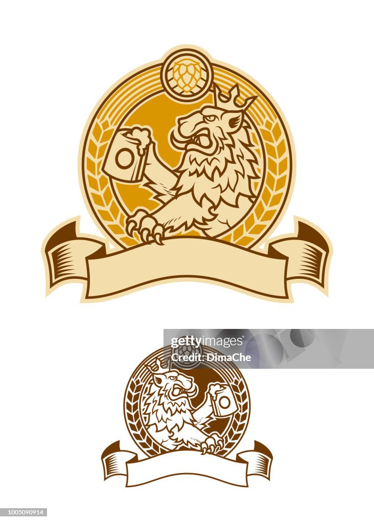 Lion symbol in crown beer emblem