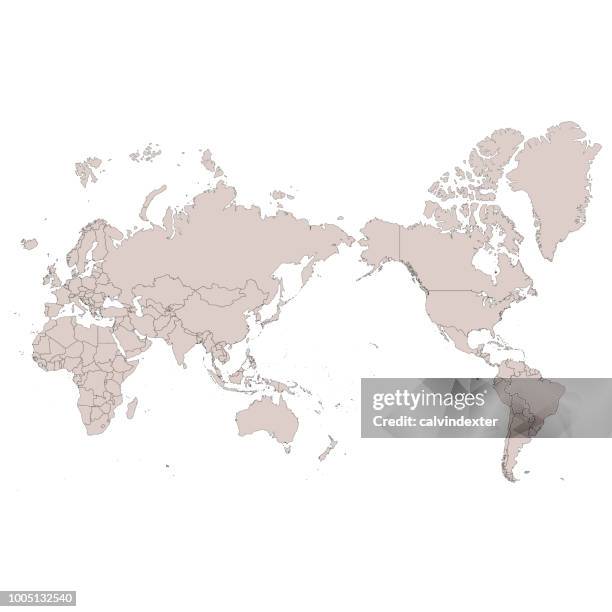 ilustraciones, imágenes clip art, dibujos animados e iconos de stock de mapa del mundo centrada en asia - en el centro