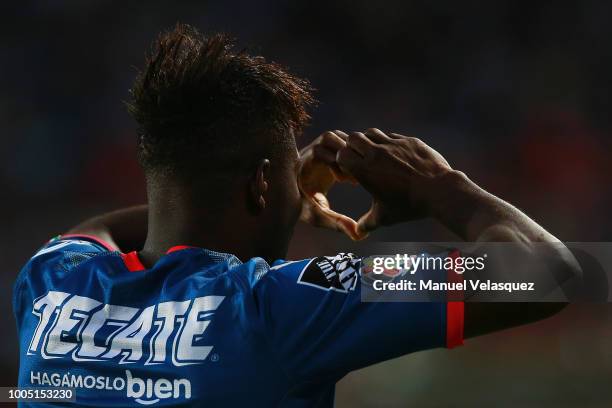 Aviles Hurtado of Monterrey celebrates after scoring his team's first goal during the 1st round match between Pachuca and Monterrey as part of the...