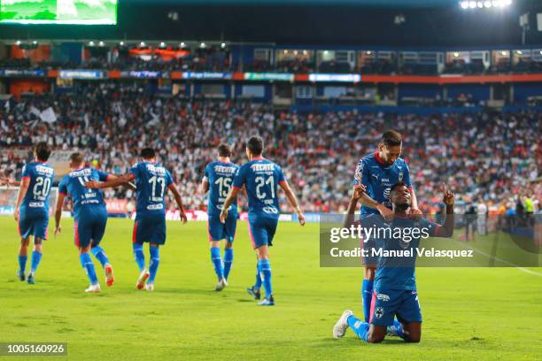 Aviles Hurtado of Monterrey celebrates after scoring the first goal during the 1st round match between Pachuca and Monterrey as part of the Torneo...
