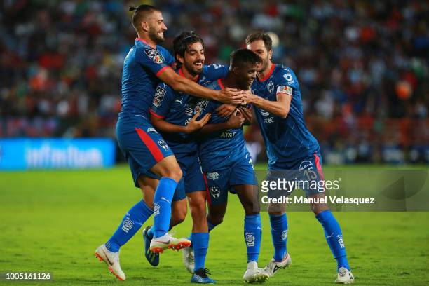 Nicolas Sanchez , Rodolfo Pizarro , Aviles Hurtado and Jose Basanta of Monterrey celebrate during the 1st round match between Pachuca and Monterrey...