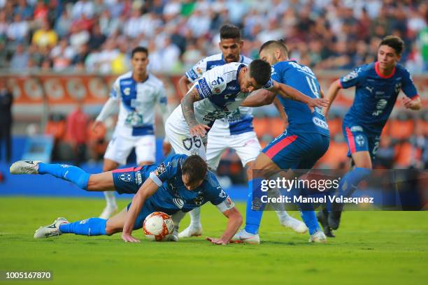 Jose Basanta , Nicolas Sanchez of Monterrey and Victor Guzman of Pachuca during the 1st round match between Pachuca and Monterrey as part of the...