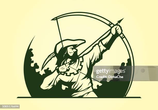 robin hood medieval archer mascot icon - bow arrow stock illustrations