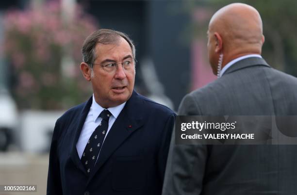 Martin Bouygues looks on during a ceremony for a land reclaimation construction project in Monaco on July 25 ahead of a ceremony attended by...