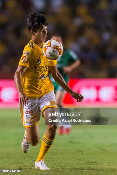 Jurgen Damm of Tigres controls the ball during the 1st round match between Tigres UANL and Leon as part of the Torneo Apertura 2018 Liga MX at...