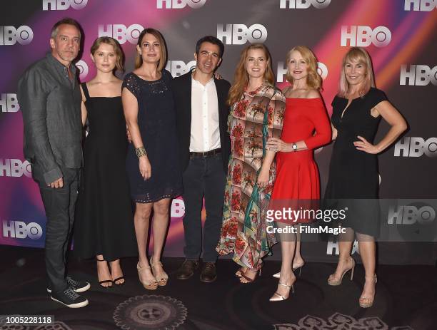 Jean-Marc Valle, Eliza Scanion, Gillian Flynn, Chris Messina, Amy Adams, Patricia Clarkson and Marti Noxon attend HBO Summer TCA 2018 at The Beverly...