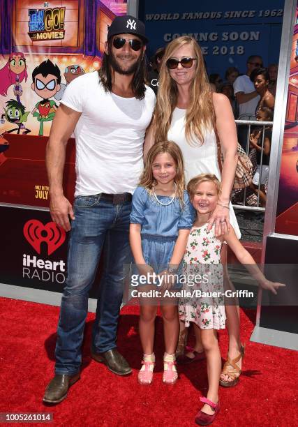 Actor Zach McGowan , wife Emily Johnson and family arrive at the Los Angeles premiere of Warner Bros. Animations' 'Teen Titans Go! To the Movies' at...