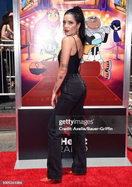 Singer Halsey arrives at the Los Angeles premiere of Warner Bros. Animations' 'Teen Titans Go! To the Movies' at TCL Chinese Theatre IMAX on July 22,...