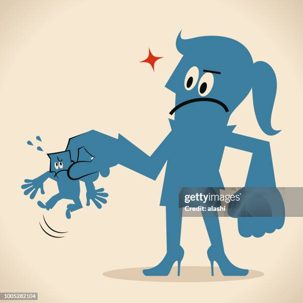 giant displeased woman catching a small man - super mistress stock illustrations