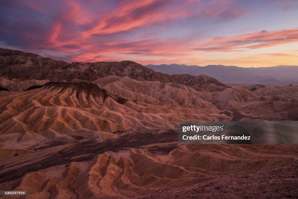 Zabriskie Point at sunset, Death Valley