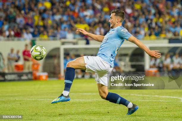 Manchester City F.C. Jack Harrison controls the ball during an International Champions Cup match on July 20 at Soldier Field in Chicago, IL.