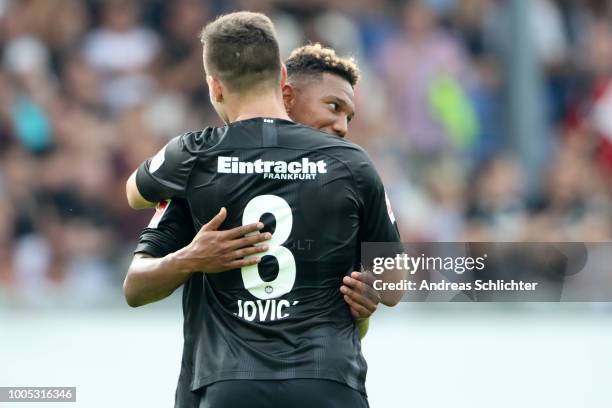 Jonathan De Guzman , Lukca Jovic of Eintracht Frankfurt during the Pre Season Friendly Match between SV Wehen Wiesbaden and Eintracht Frankfurt at...