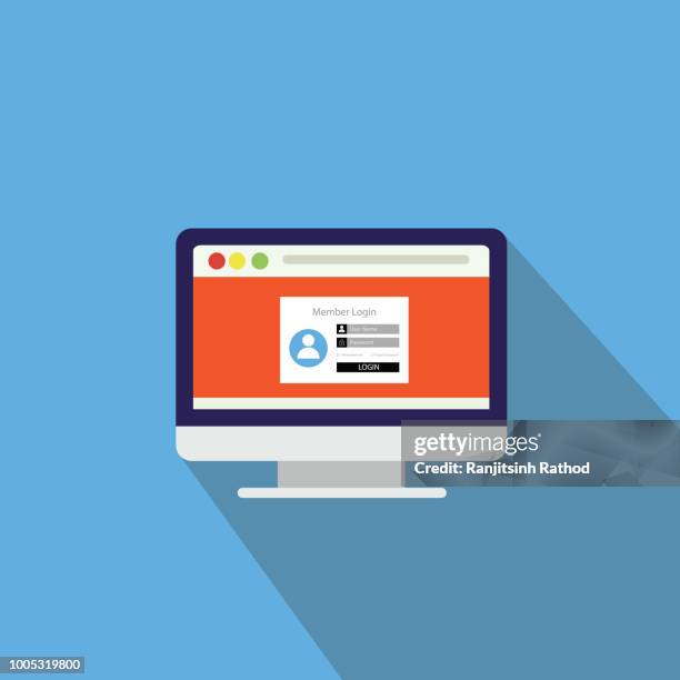 sign in page on computer screen with login form and sign in button. user account. modern concept. creative flat design vector illustration2.jpg - web address stock illustrations