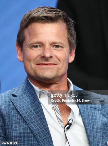 Steve Zahn of 'Valley of the Boom' speaks onstage during the National Geographic portion of the Summer 2018 TCA Press Tour at The Beverly Hilton...