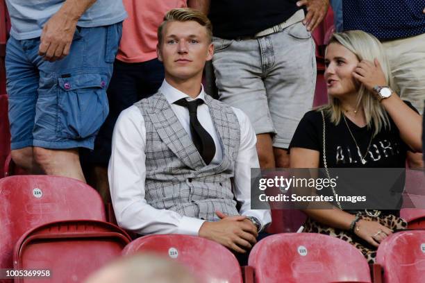 Perr Schuurs of Ajax, with his girlfriend Roos Wijnands during the UEFA Champions League match between Ajax v SK Sturm Graz at the Johan Cruijff...