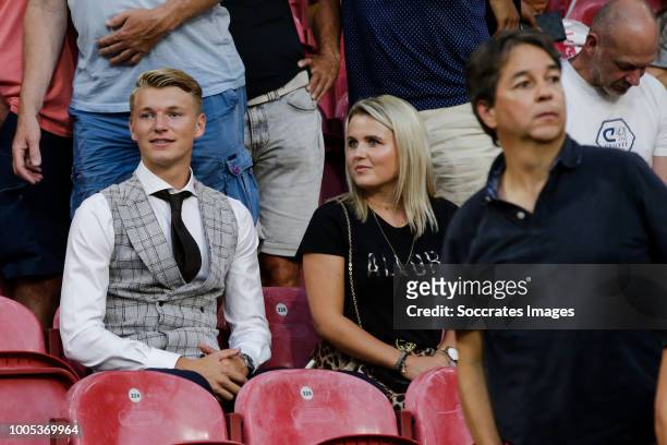 Perr Schuurs of Ajax, with his girlfriend Roos Wijnands during the UEFA Champions League match between Ajax v SK Sturm Graz at the Johan Cruijff...