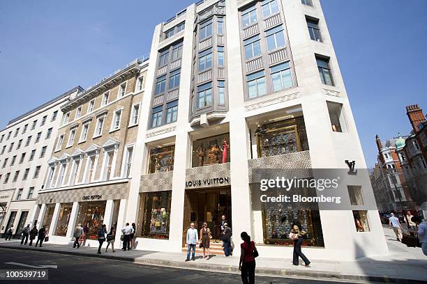 The Louis Vuitton "maison," the London flagship store for LVMH Moet Hennessy Louis Vuitton SA, stands in New Bond Street in London, U.K., on Tuesday,...