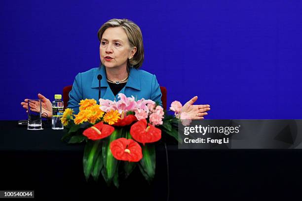 Secretary of State Hillary Clinton attends a press conference for the China-U.S. Strategic and Economic Dialogue at the Great Hall of People on May...