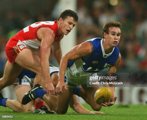 Corey Jones of the Kangaroos in action during the round 4 AFL match between the Sydney Swans and the Kangaroos held at the Sydney Cricket Ground,...