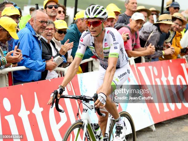 Warren Barguil of France and Fortuneo-Samsic finishing stage 17 of Le Tour de France 2018 between Bagneres-de-Luchon and Saint-Lary-Soulan, Col du...