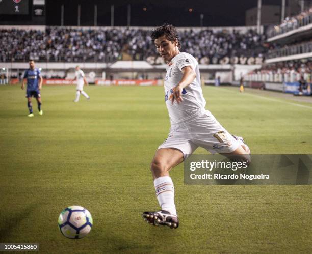 Dodo of Santos on the ball during a match between Santos and Flamengo as a part of Campeonato Brasileiro 2018 at Vila Belmiro Stadium on July 25,...