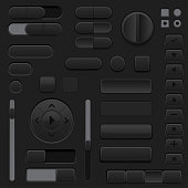 Black interface buttons. 3d set of UI icons