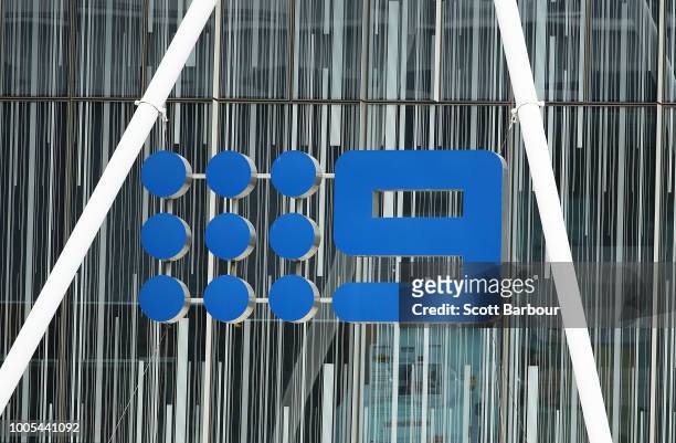 The Nine logo is seen on the outside of their offices on July 26, 2018 in Melbourne, Australia. Nine and Fairfax have announced plans to merge, which...