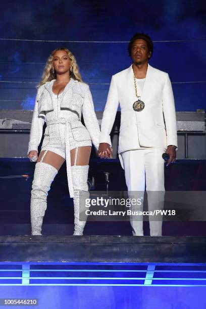 Beyonce and Jay-Z perform on stage during the 'On the Run II' tour opener at FirstEnergy Stadium on July 25, 2018 in Cleveland, Ohio.