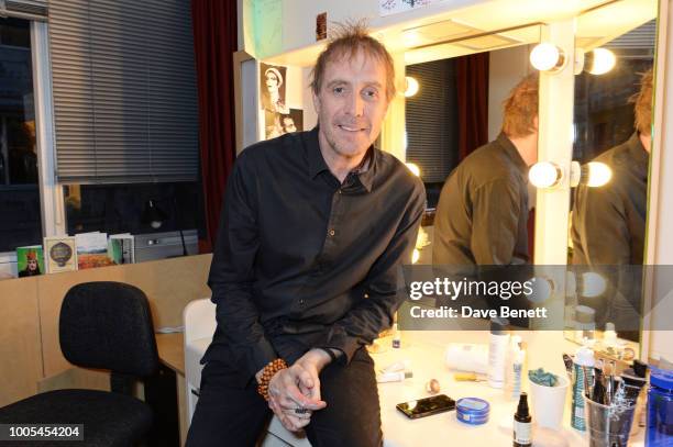 Cast member Rhys Ifans poses backstage after the press night performance of "Exit The King" at The National Theatre on July 25, 2018 in London,...