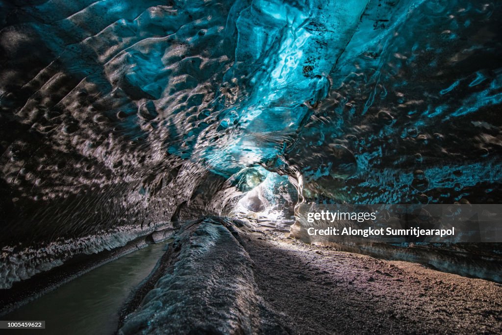 Entrance of an ice cave inside Vatnajokull glacier in southern Iceland.