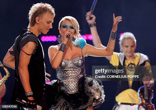 Sunstroke Project & Olia Tira from Moldova perform the song "Run Away" during the semi-finals of the Eurovision Song Contest in Telenor Arena in...